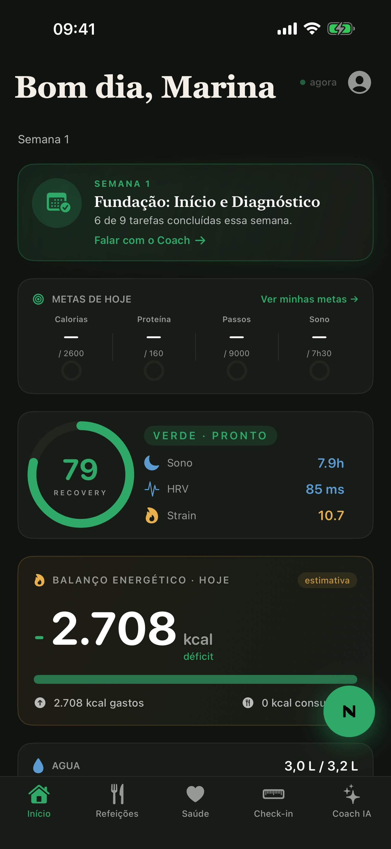 Tela inicial do NIVA com visão geral do dia
