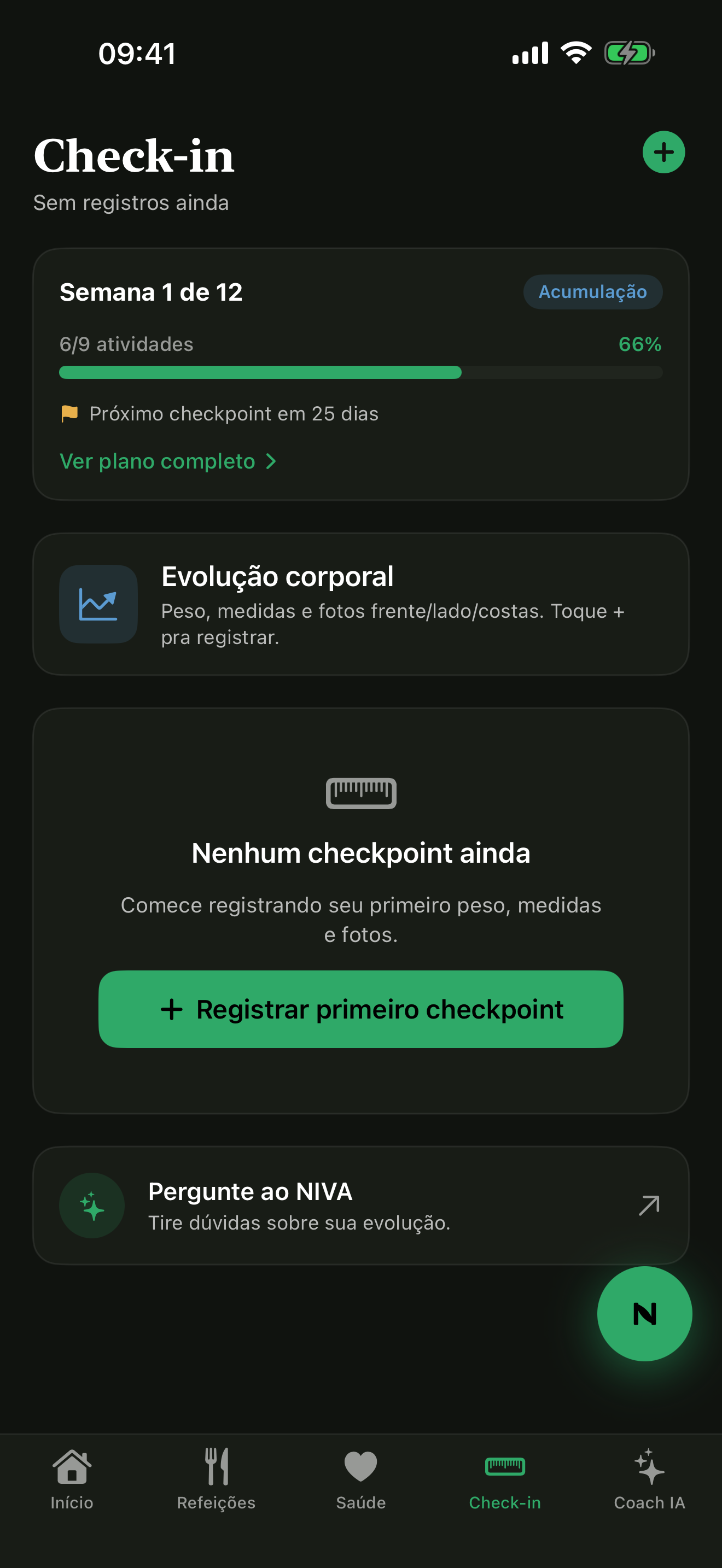 Tela de metas no NIVA